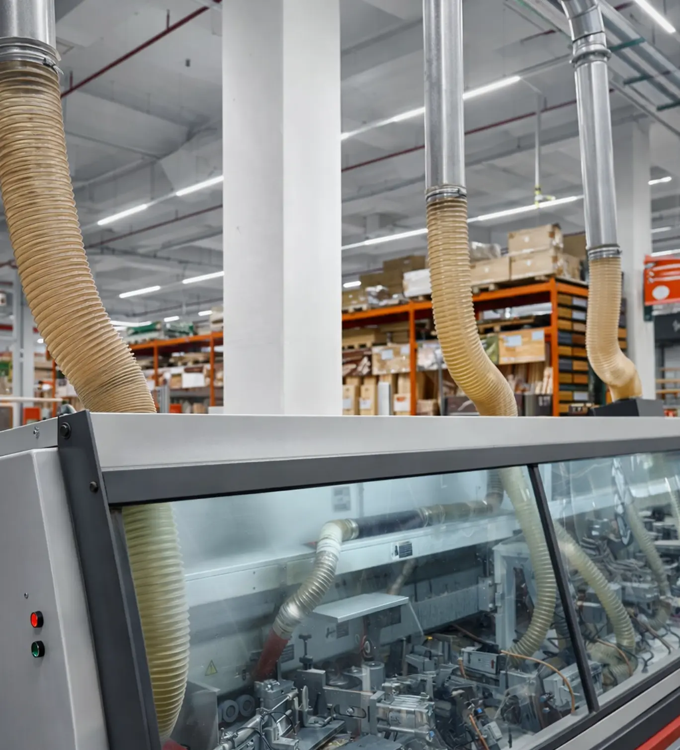 Industrial hose system used for ventilation and transfer applications inside a factory